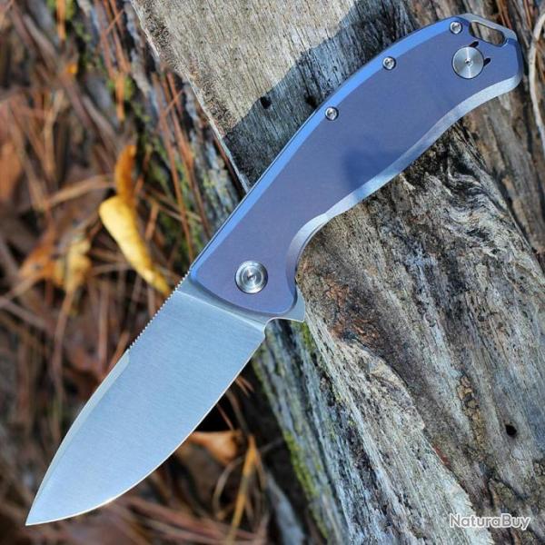 Couteau PMP Knives Big Boy Flipper Blue Manche Titane Lame Acier 14C28 IKBS Framelock Clip PMP023