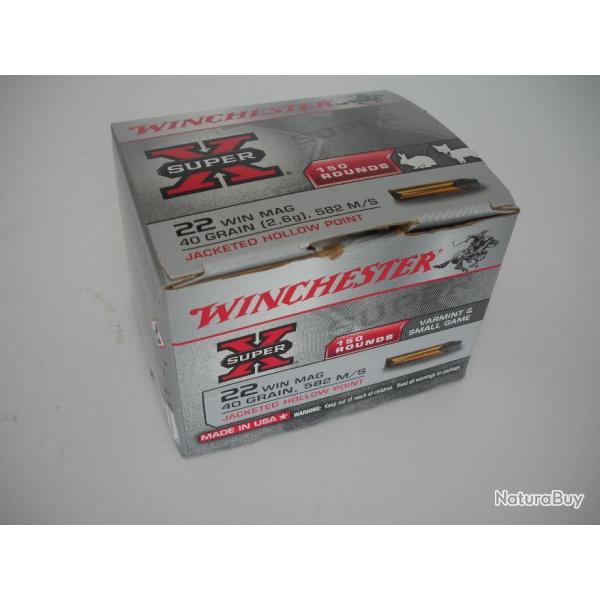 1 BOITE DE 150 BALLES CAL. 22 LR MAGNUM WINCHESTER 40GR  -