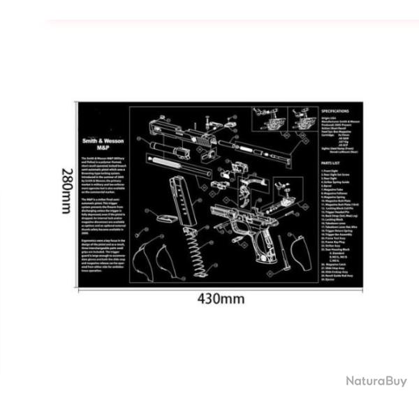 Tapis de nettoyage en caoutchouc pour pistolet 280mmx430mm pour S&W M&P