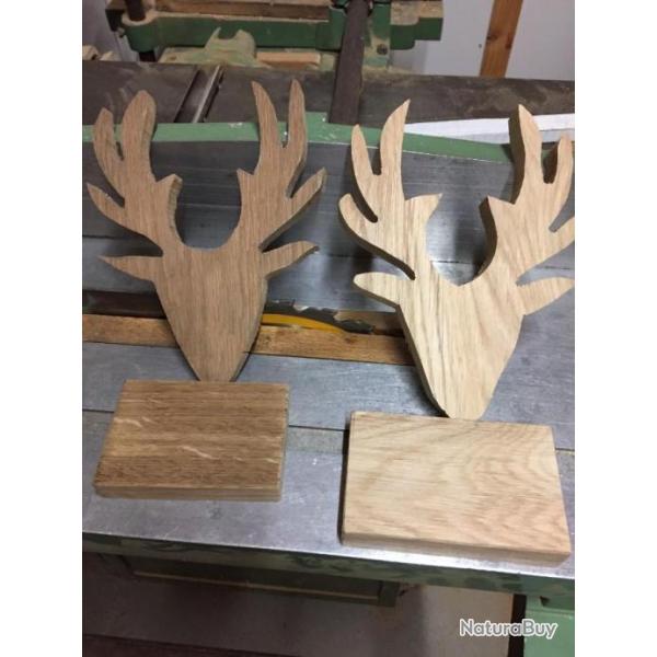 Troph�e en bois massif  t�te de cerf fabrication artisanale