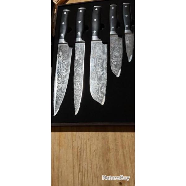 Coffret de 5 couteaux cuisine neuf damascus