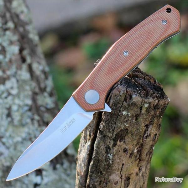 Couteau Kersahw Concierge Brown Lame Acier 8Cr13MoV Manche Micarta IKBS Linerlock Clip KS4020MIB