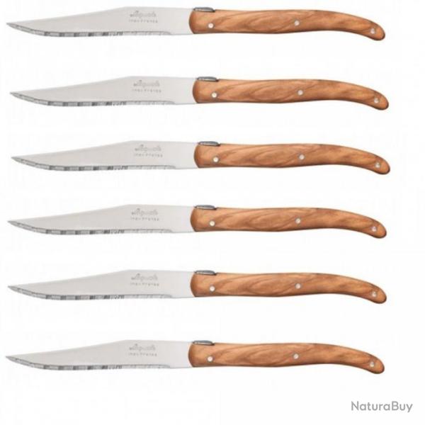 LOT DE 6 Couteaux steak LAGUIOLE LAME INOX MANCHE BOIS OLIVIER - LA FOURMI