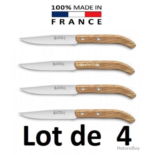 LOT DE 6 Couteaux steak " CAMPAGNE " LAME INOX MANCHE BOIS OLIVIER -LA FOURMI