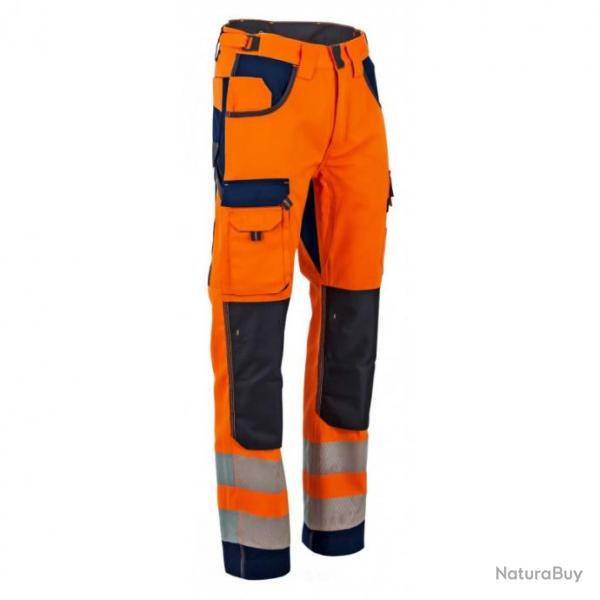 Pantalon haute visibilit avec poches genouillres en Oxford LMA DEFENSE/POLARISATION Orange / Bleu 