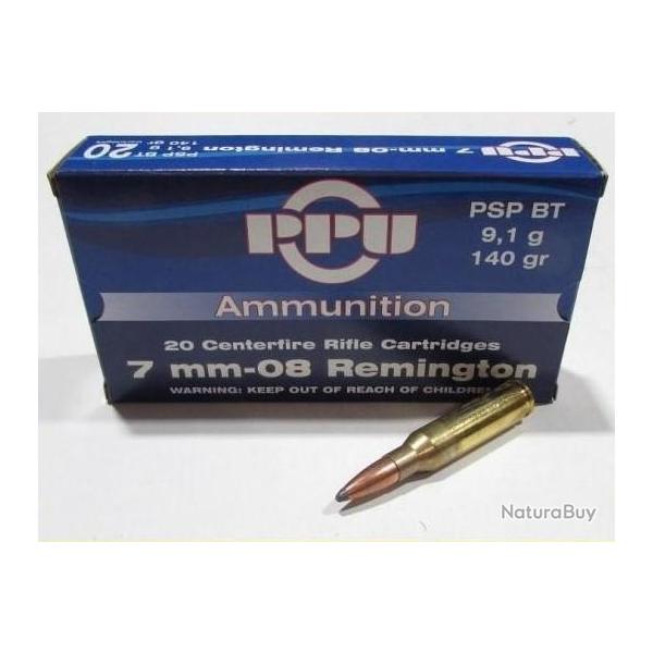 9 boites neuve de 20 cartouches Partizan  de calibre 7-08 rem, 140 grains, 9,1 grammes soft point