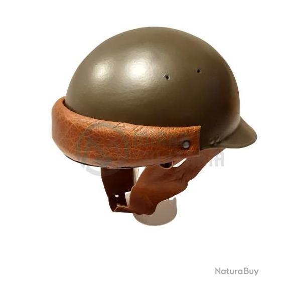 Casque M35 Arm�e Fran�aise motocycliste moto REPRO R�plique Polyester et cuir MLE35