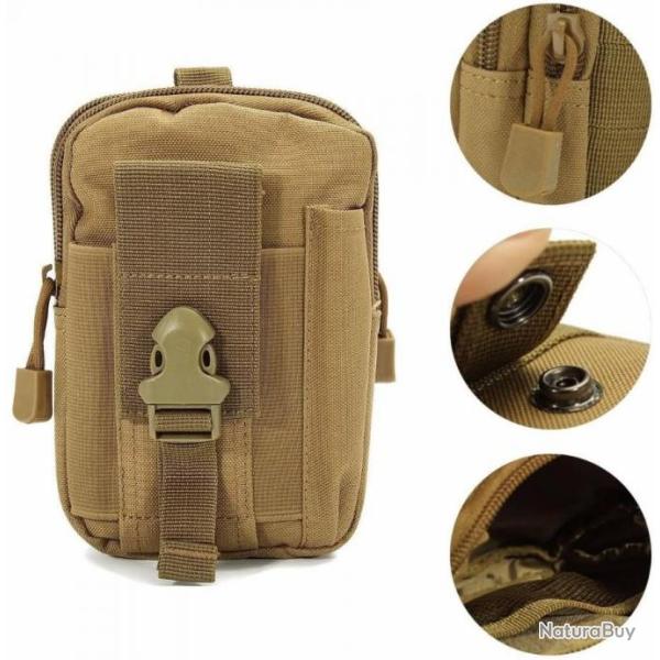 Pochette tactique TAN 18 x 12 x 4 cm - Sac de ceinture - LIVRAISON GRATUITE ET RAPIDE