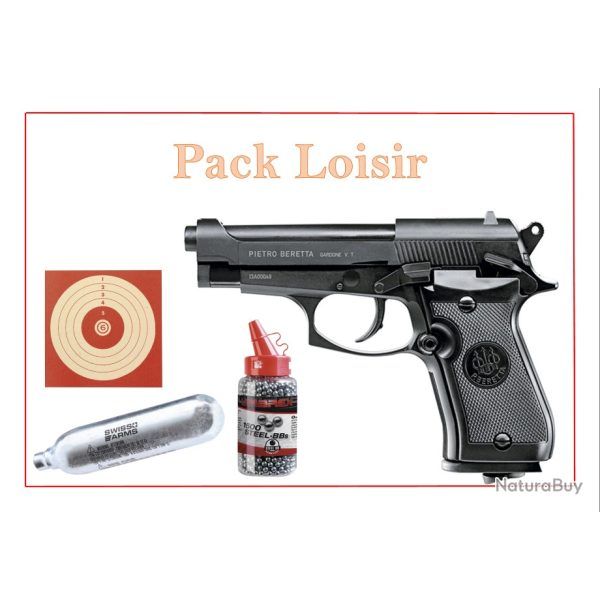 Pack Pistolet CO2 M84 FS BERETTA + billes acier + cibles + capsules CO2