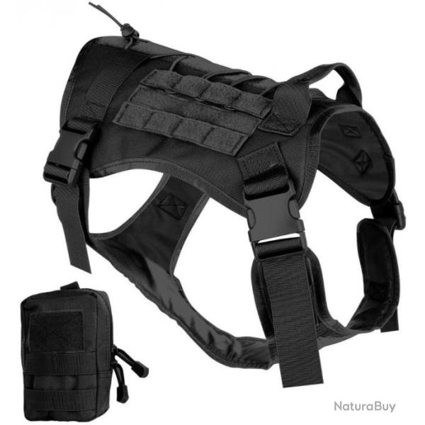 TOP ENCHERE - Harnais tactique noir pour chien + Mini sacoche - Livraison gratuite et rapide