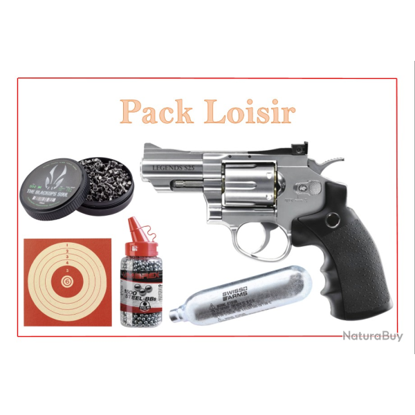 Pack Revolver CO2 S25 LEGENDS + cibles + plombs +billes acier + capsules CO2