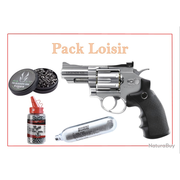 Pack Revolver CO2 S25 LEGENDS + plombs + billes acier + 2 capsule CO2