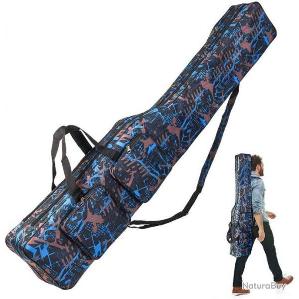TOP ENCHERE - Sac de transport de cannes � p�che 130 cm bleu � 2 compartiments - Livraison rapide