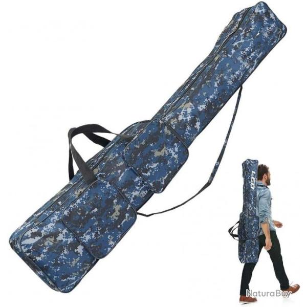TOP ENCHERE - Sac de transport de cannes � p�che 130cm bleu camo 2 compartiments - Livraison rapide