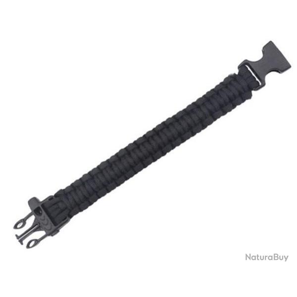 Bracelet paracorde noir avec sifflet - 3,5 mtres de paracorde supportant jusqu'140kg de poids
