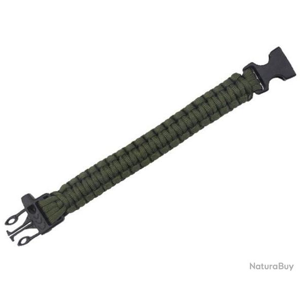 Bracelet paracorde vert avec sifflet - 3,5 mtres de paracorde supportant jusqu' 140kg de poids
