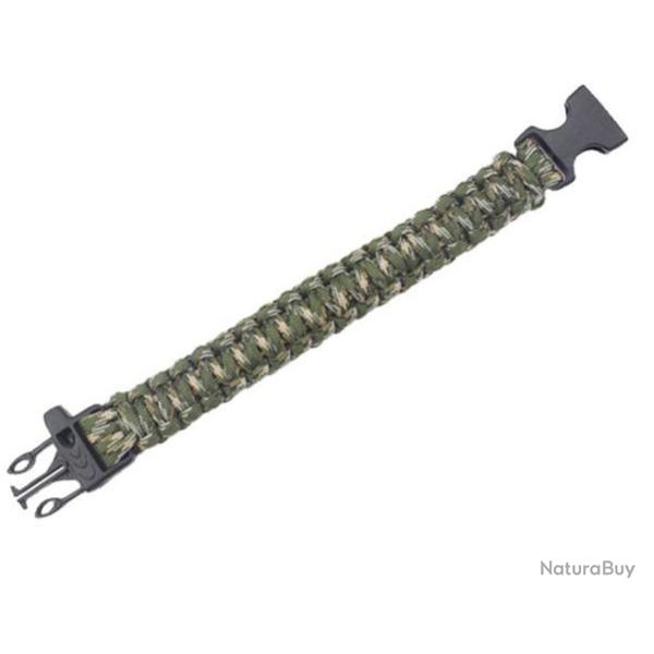 Bracelet paracorde couleur camouflage + sifflet. 3,5 m�tres de paracorde supportant 140kg de poids