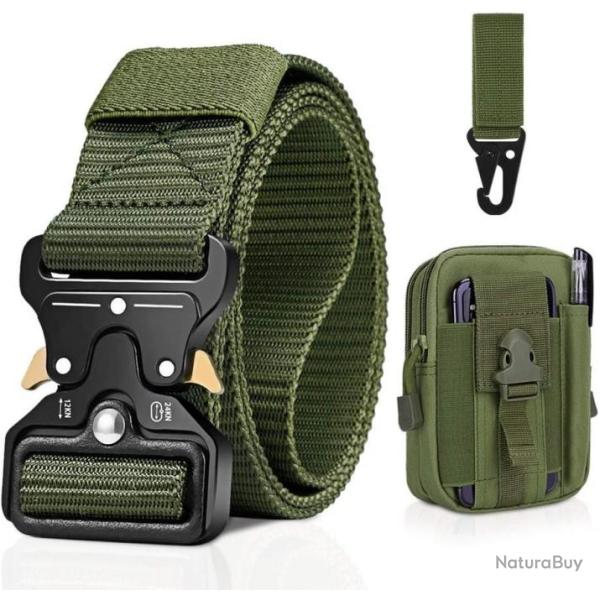 Ceinture tactique vert 125cm ajustable + Crochet et sac tactique - LIVRAISON RAPIDE ET GRATUITE