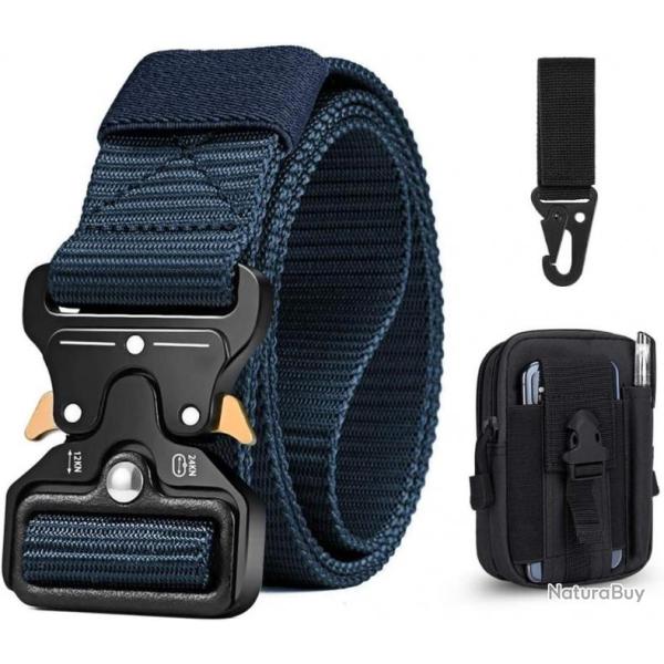 Ceinture tactique bleu 125cm ajustable + Crochet et sac tactique - LIVRAISON RAPIDE ET GRATUITE