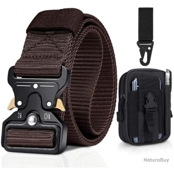 Ceinture tactique marron 125cm ajustable + Crochet et sac tactique - LIVRAISON RAPIDE ET GRATUITE