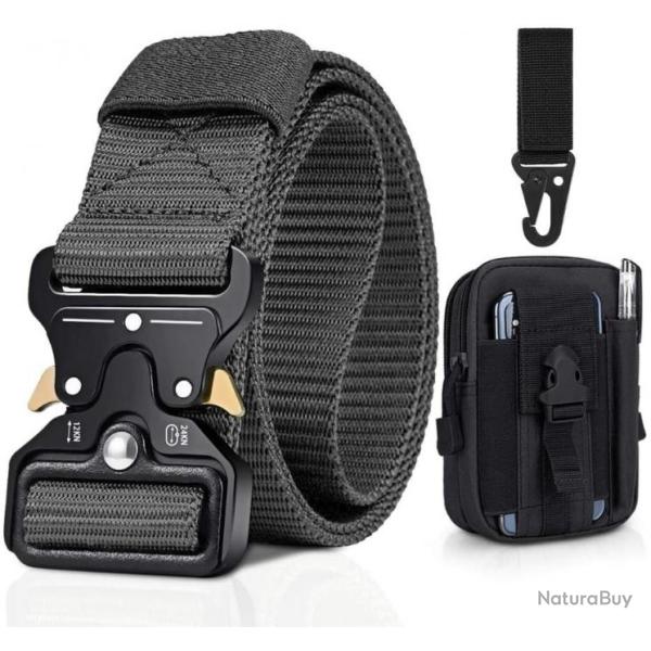 Ceinture tactique gris 125cm ajustable + Crochet et sac tactique - LIVRAISON RAPIDE ET GRATUITE