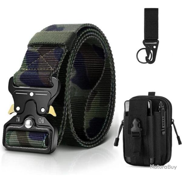 Ceinture tactique CAMO 125cm ajustable + Crochet et sac tactique - LIVRAISON RAPIDE ET GRATUITE