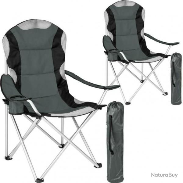 Lot de 2 Chaises Pliantes Camping Jardin Avec Rembourrage Gris Housse Protection