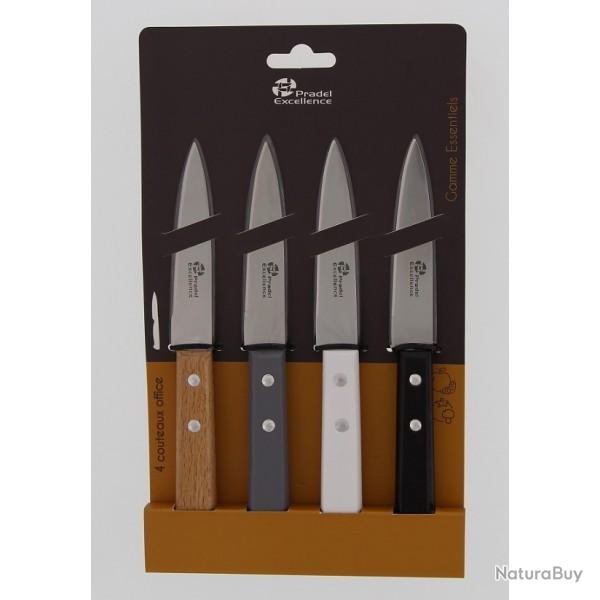 PRADEL - 4 COUTEAUX OFFICE LAME 9 CM MANCHE COULEUR - PRADEL EXCELLENCE