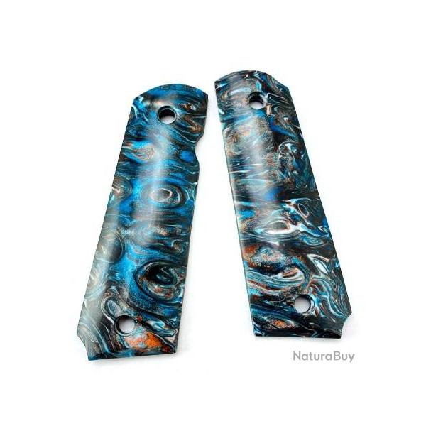 PLAQUETTE G10 ASPECT BLEU VERT COLT 1911 + visserie personnalis�e