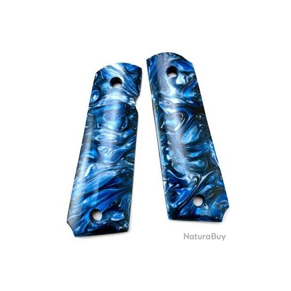 PLAQUETTE G10 ASPECT BLEU NOIR COLT 1911 + visserie personnalis�e