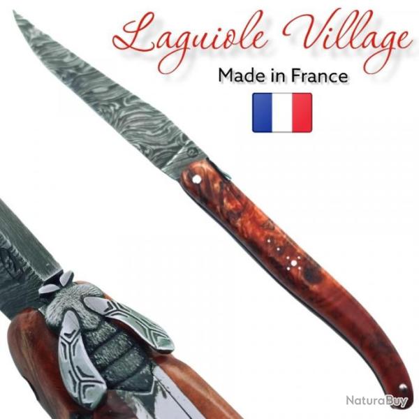 Couteau Laguiole Village �rable rouge damas artisanal couteau unique