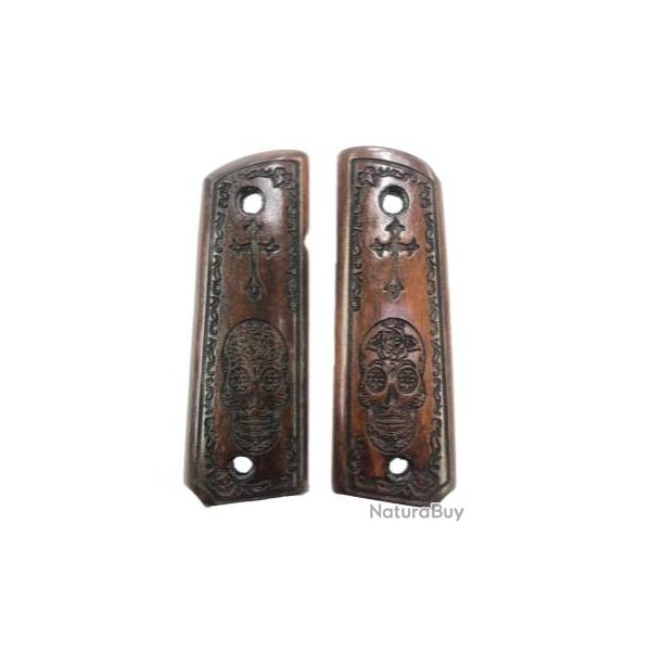 Poign�e en bois d�coup�e au Laser, mod�le personnalis� mexicain Compatible Colt 1911