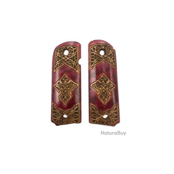 Poign�e en bois rouge, Compatible Colt 1911, s�rie sp�ciale, coupe au Laser + visserie