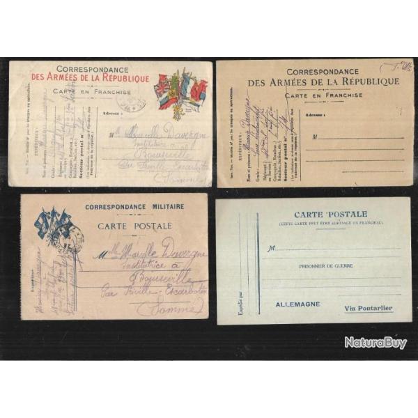 correspondance des arm�es de la r�publique , correspondance militaire, 4 mod�les diff�rents 14-18