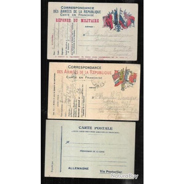correspondance des arm�es de la r�publique , correspondance militaire, 3 mod�les diff�rents 14-18