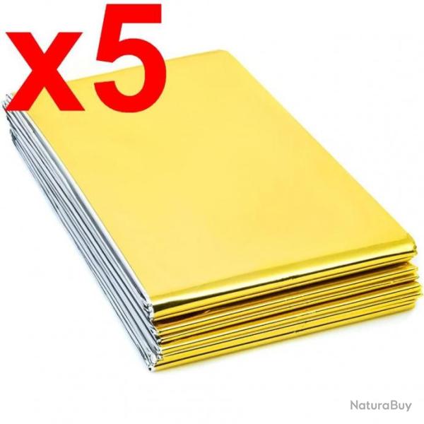 Lot de 5 Couvertures de Survie Ultra-R�sistantes Grand Format (210 x 160 cm)