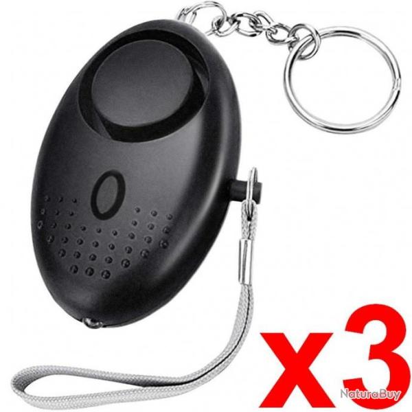 Lot de 3 Alarmes Personnelles Anti-agression Ultra-Puissantes (130 dB) + Lampe LED. Dissuade, Alerte