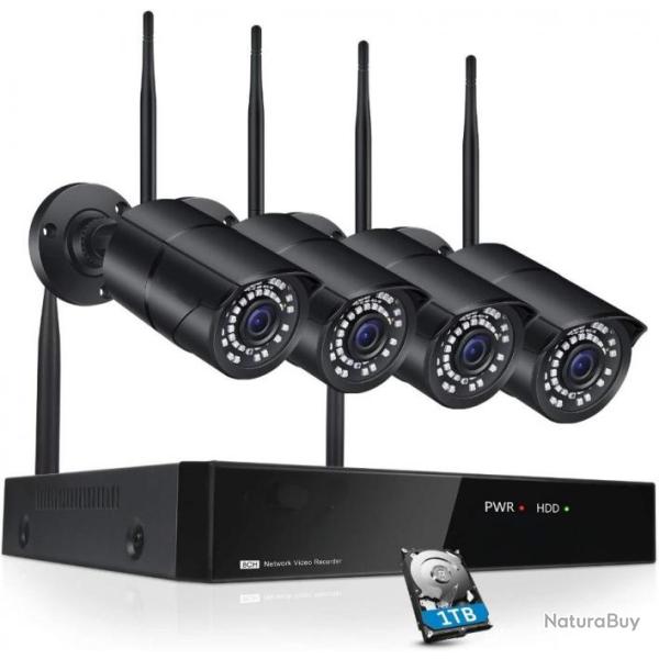 Kit vid�osurveillance wifi 2K POE 8CH NVR 4 cam�ras IP HD 1To IP66 - LIVRAISON RAPIDE