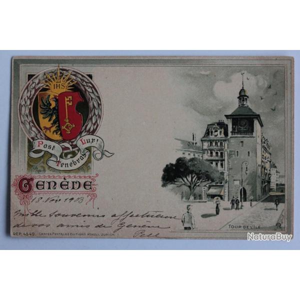 CPA gaufr�e Suisse Gen�ve Tour de l'�le