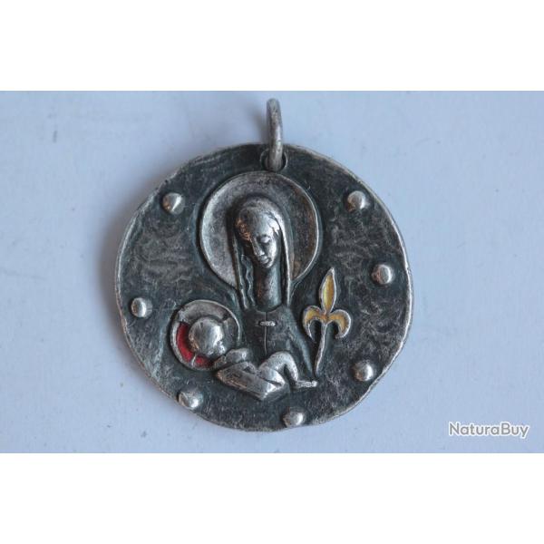 M�daille religieuse argent �maill� Elie PELLEGRIN Vierge Marie