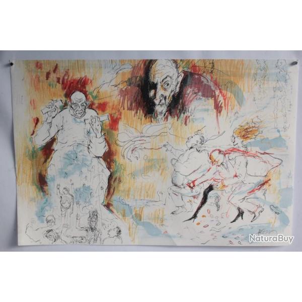 Lithographie originale Jacques PECNARD L'Avarice