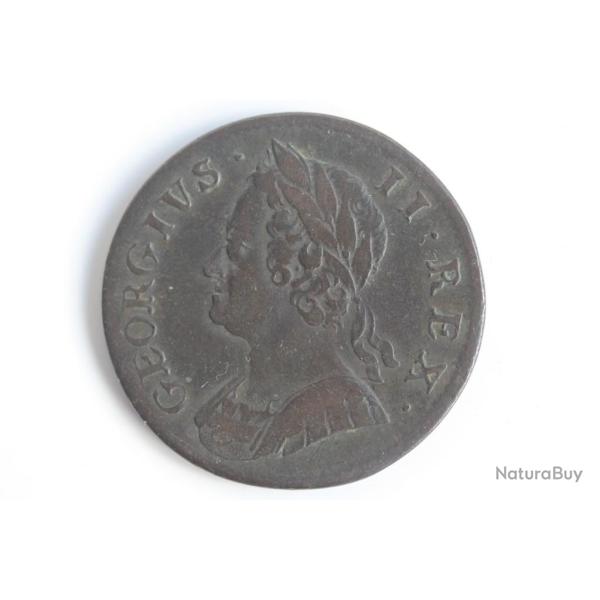 Monnaie 1 Farthing Georges II / Britannia 1754 Royaume-Uni