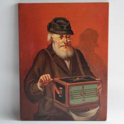 Tableau Peinture à l'huile Abraham STRASKI Rabbin musicien Judaïca