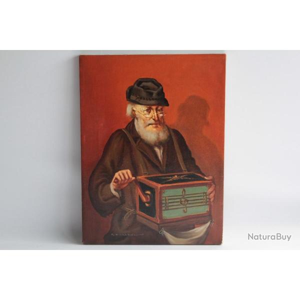 Tableau Peinture � l'huile Abraham STRASKI Rabbin musicien Juda�ca