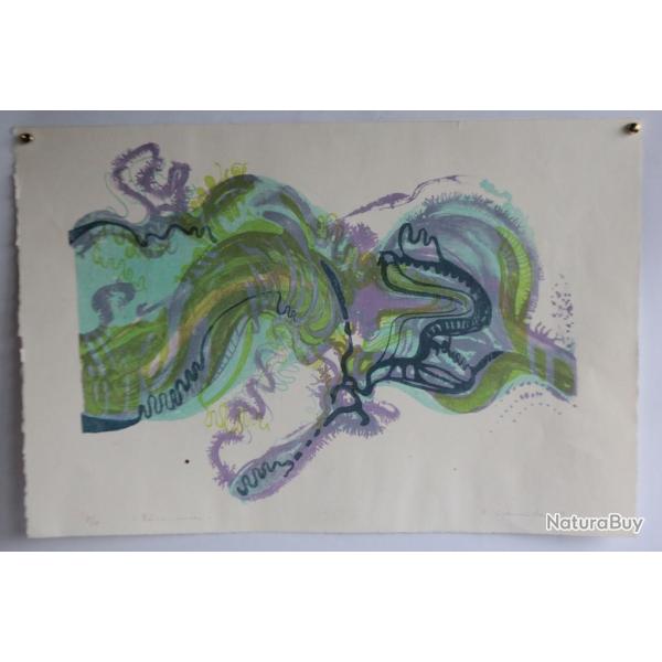 Lithographie originale Magdalena SCHNEIDER R�sonance 1969