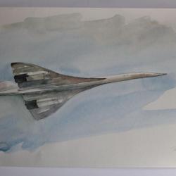 Estampe Avion Concorde en vol Guillaume Durrieu Aquarelle 2003