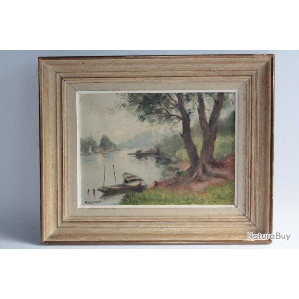 Tableau peinture Maurice FLEURIVAL Bord de rivi�re anim�