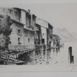 Lithographie originale Heinrich Jakob ZIEGLER Gandria Lugano Suisse
