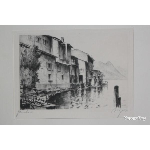 Lithographie originale Heinrich Jakob ZIEGLER Gandria Lugano Suisse