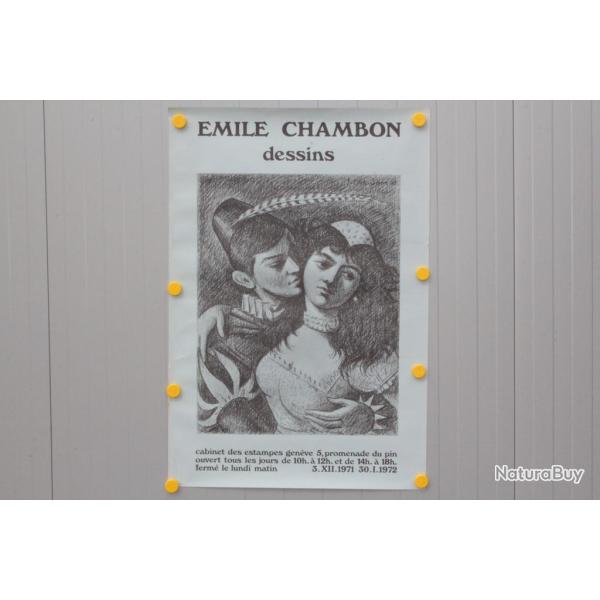 Affiche Lithographie originale �mile CHAMBON Dessins Gen�ve 1971